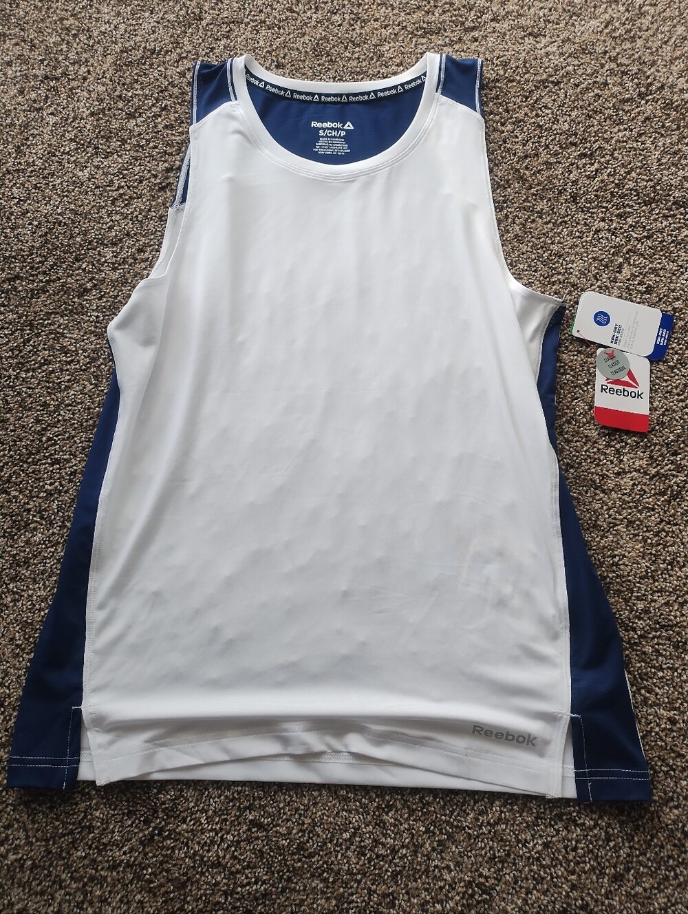 Reebok Men’s White & Navy Athletic Tank Top